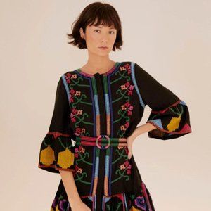 Farm Rio Black Cross Stitch Mini Dress